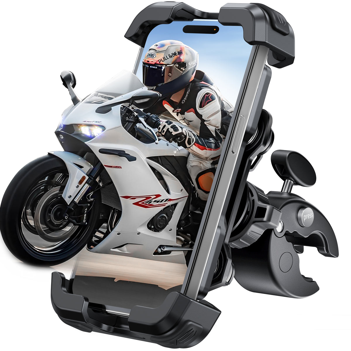 Lamicall Motorcycle Phone Mount - Dual Vibration Dampener & Anti Shake Motorcycle Cell Phone Holder for iPhone 15, 14, 13 Pro Max and More