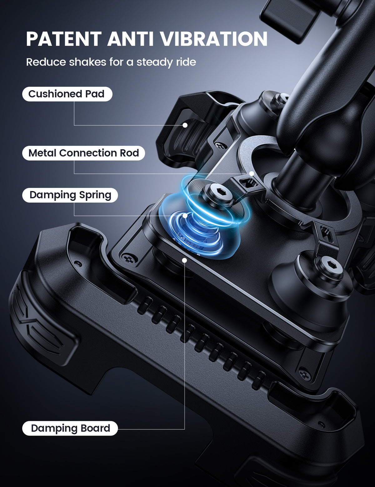 Motorcycle Phone Mount - Metal Adjustment Arm & Dual Vibration Dampener & Anti Shake Motorcycle Cell Phone Holder for iPhone and More 4.7-6.7" Phones Lamicall