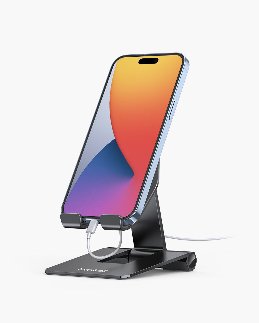 Lamicall 2024 Upgrade Super Stable Cell Phone Stand for Desk Foldable Portable Aluminum Desktop Phone Holder Cradle Dock