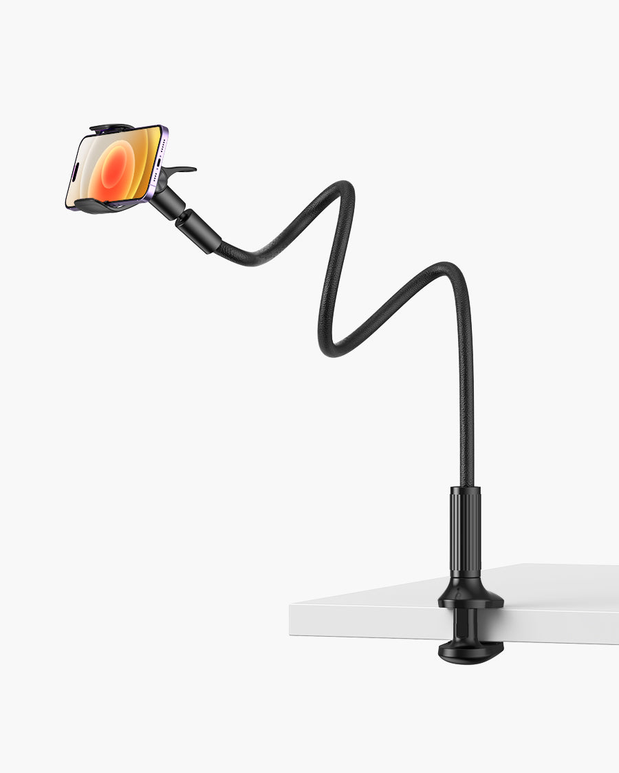 Lamicall Gooseneck Phone Holder for Bed Overall Length Flexible Leather Wrapped Arm, 360 Adjustable Clamp Clip