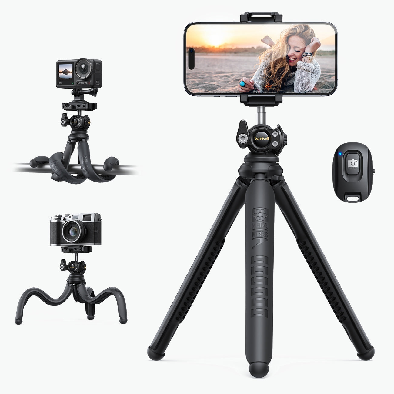 Phone Tripod in Tripod Stand with Wireless Remote for iPhone