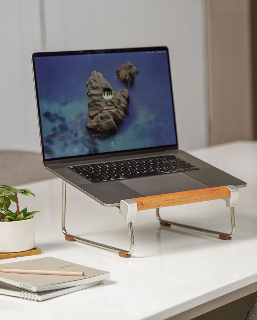Walnut Wooden Laptop Stand: Portable Cooling, Desktop Computer Stand for MacBook Air/Pro, Dell, Hp