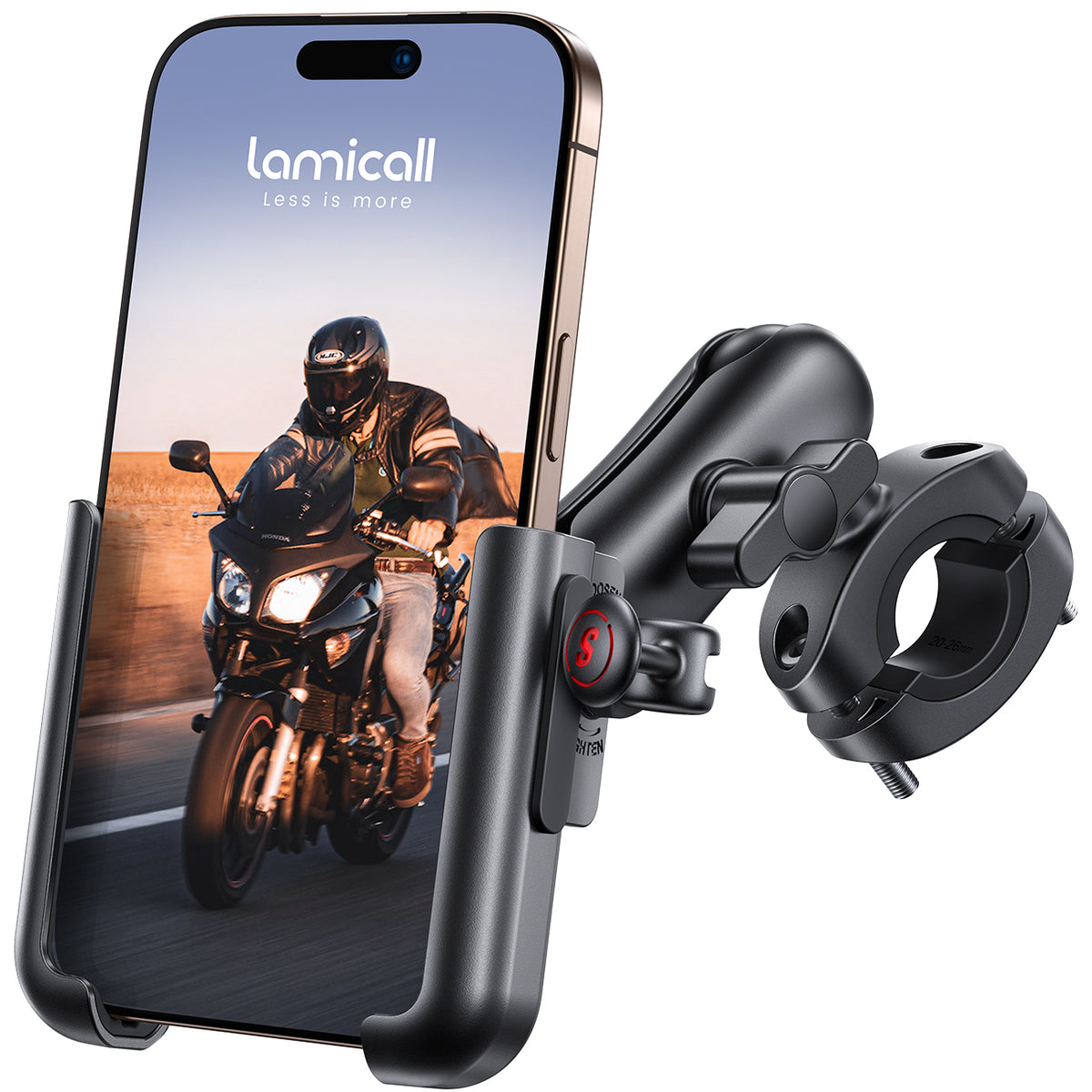 Lamicall All Metal Motorcycle Phone Mount - [Anti Shake] [Extendable Arm] Bike Phone Holder Handlebar Clamp, Bicycle Cell Phone Mount, for iPhone 16 Pro Max, 15 14, Galaxy S23-S24-S25-S26 Ultra, 4.7-7.2" Phones
