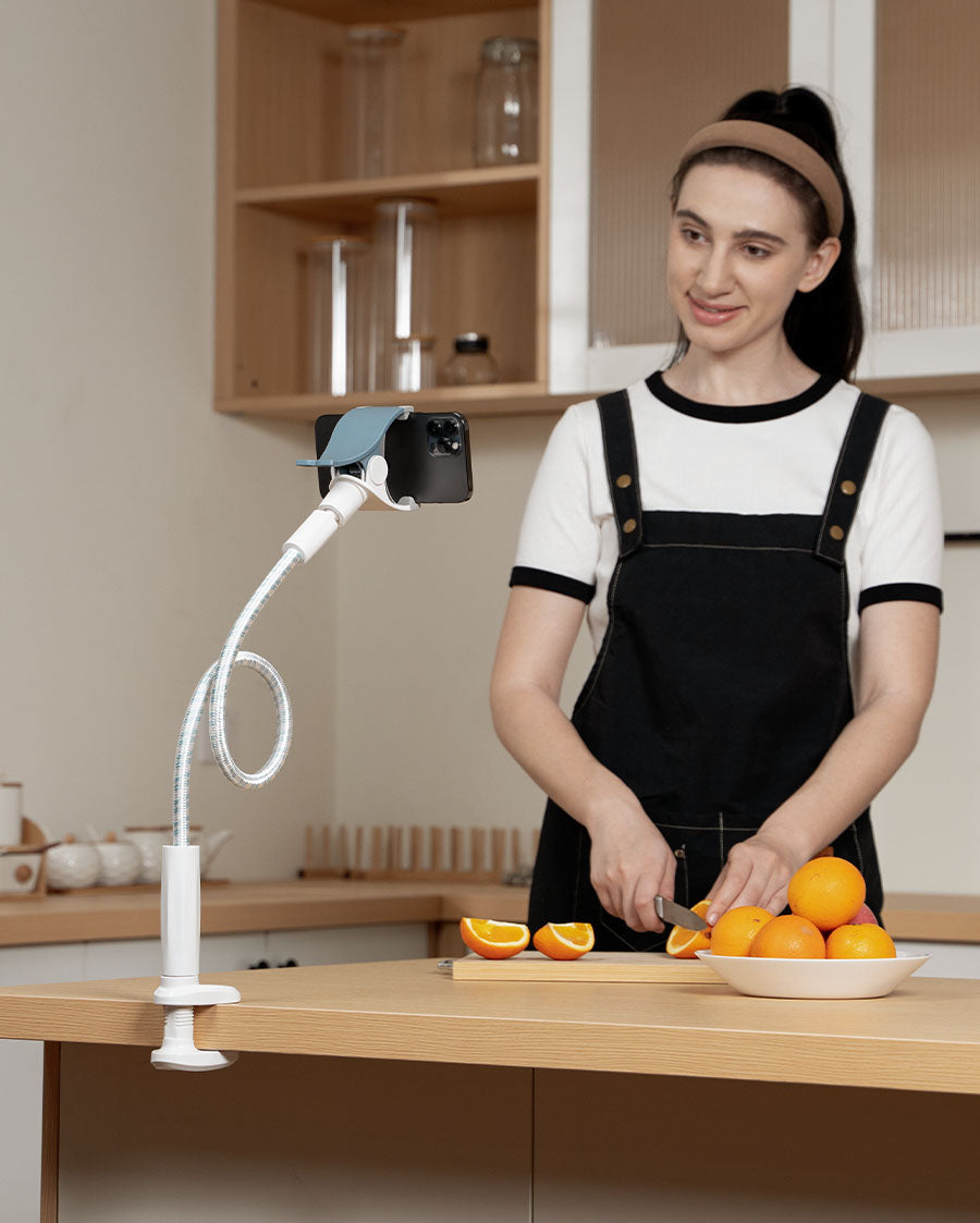 Gooseneck Phone Holder Bed - [Newest Nylon Braided] Flexible Arm, Overall Length 38inch, 360 Adjustable Clamp Clip 的副本