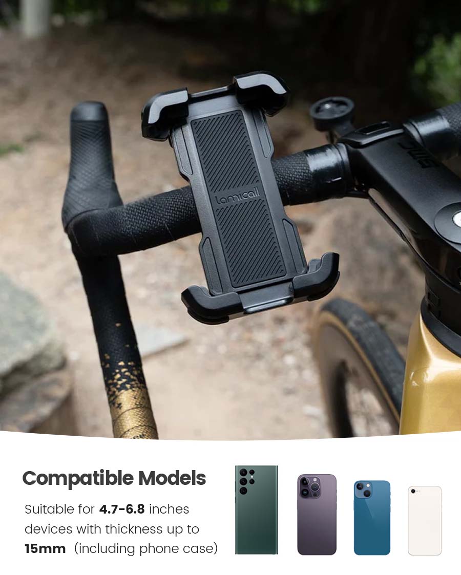 Adjustable Phone Mount for Bike, Scooter, Motorcycle with Securely Wrapped,  Handlebar Phone Cradle Clip for iPhone 15 Pro Max/ 14, Galaxy S9, 4.7-6.8