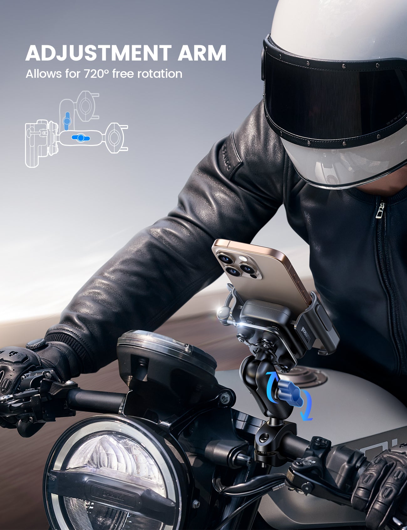 Lamicall All Metal Motorcycle Phone Mount - [Anti Shake] [Extendable Arm] Bike Phone Holder Handlebar Clamp, Bicycle Cell Phone Mount, for iPhone 16 Pro Max, 15 14, Galaxy S23-S24-S25-S26 Ultra, 4.7-7.2" Phones