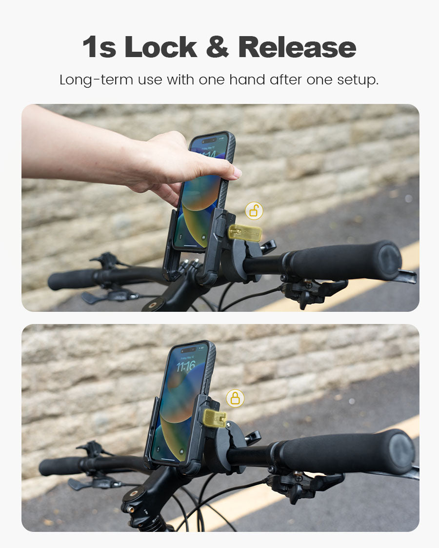 Bike Phone Holder,Bicycle Stem Cell Phone Mount,Universal Aluminum MTB/Road  Bike Cycling Phone Clamp Lock,Quick Attach/Detach