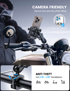 Lamicall All Metal Motorcycle Phone Mount - [Anti Shake] [Extendable Arm] Bike Phone Holder Handlebar Clamp, Bicycle Cell Phone Mount, for iPhone 16 Pro Max, 15 14, Galaxy S23-S24-S25-S26 Ultra, 4.7-7.2" Phones