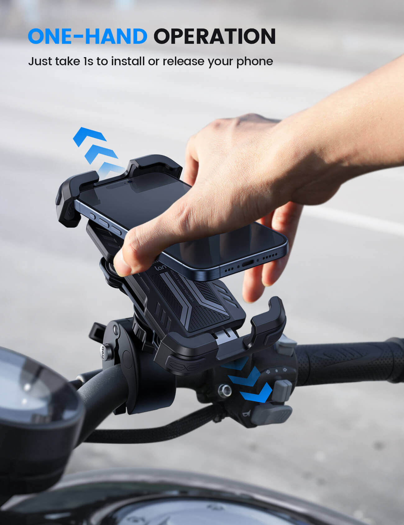 Lamicall Motorcycle Phone Mount - Dual Vibration Dampener & Anti Shake Motorcycle Cell Phone Holder for iPhone 15, 14, 13 Pro Max and More