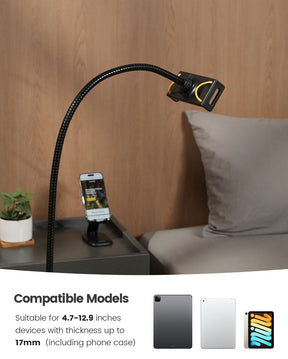 Three-Piece Set- Gooseneck Swivel Tablet Holder Mount with Adjustable Height & 10.6lb Stable Base