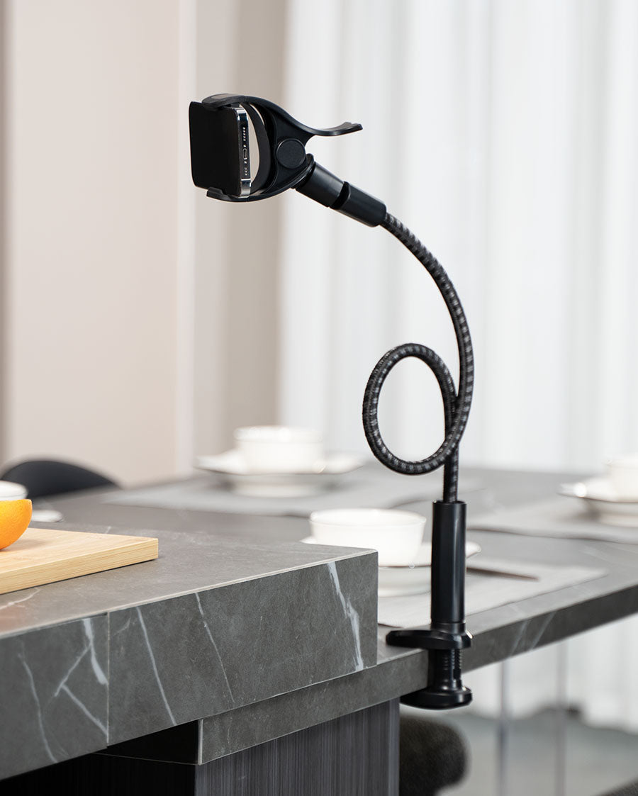 Gooseneck Phone Holder Bed - [Newest Nylon Braided] Flexible Arm, Overall Length 38inch, 360 Adjustable Clamp Clip 的副本