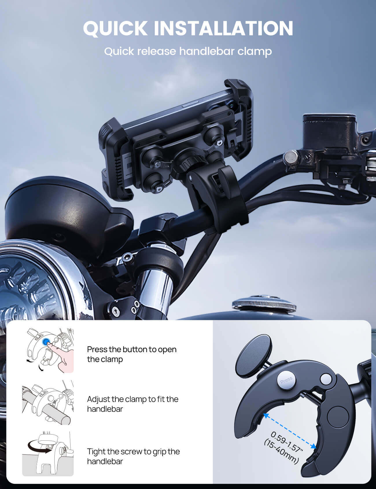 Lamicall Motorcycle Phone Mount - Dual Vibration Dampener & Anti Shake Motorcycle Cell Phone Holder for iPhone 15, 14, 13 Pro Max and More Black Lamicall Motorcycle Phone Mount - Dual Vibration Dampener & Anti Shake Motorcycle Cell Phone Holder for iPhone 15, 14, 13 Pro Max and More Black
