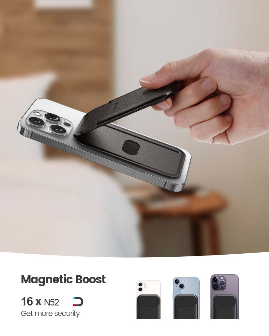 Lamicall Magsafe Wallet, Phone Card Stand - Vegan Leather 3 Card Adjustable Holder