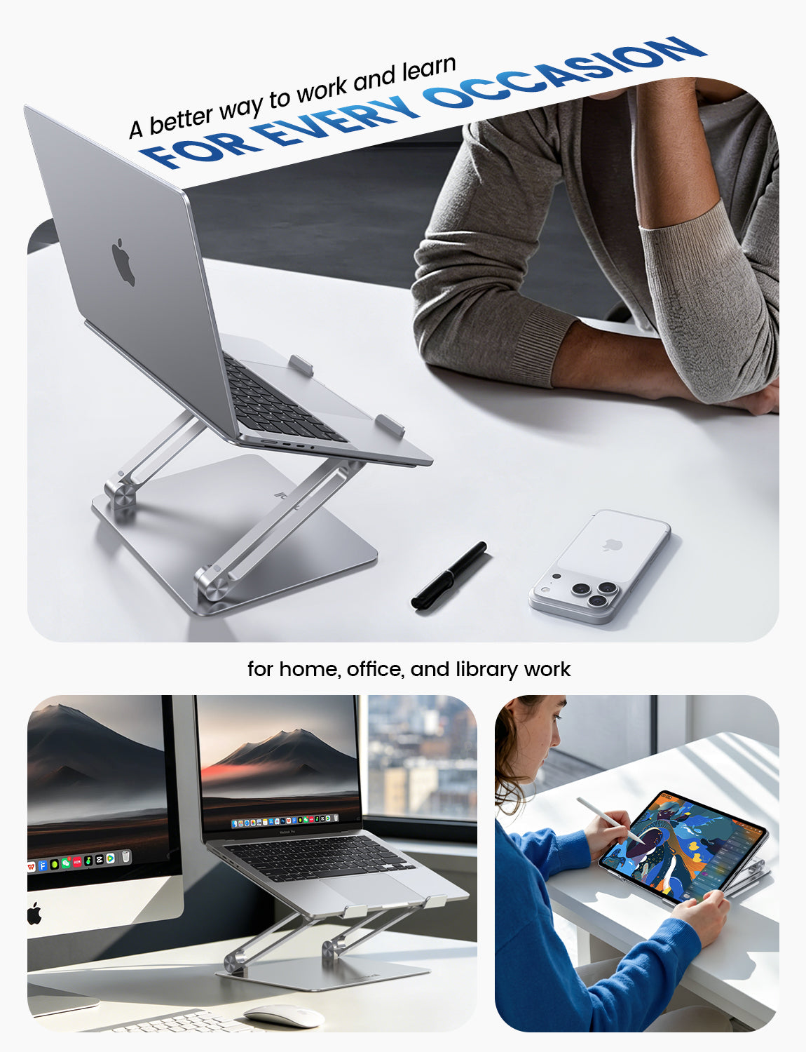 Foldable Aluminum Laptop Stand for Desk: Adjustable & 360 RotatingErgonomic Laptop Riser  for MacBook, Dell, HP (Copy)