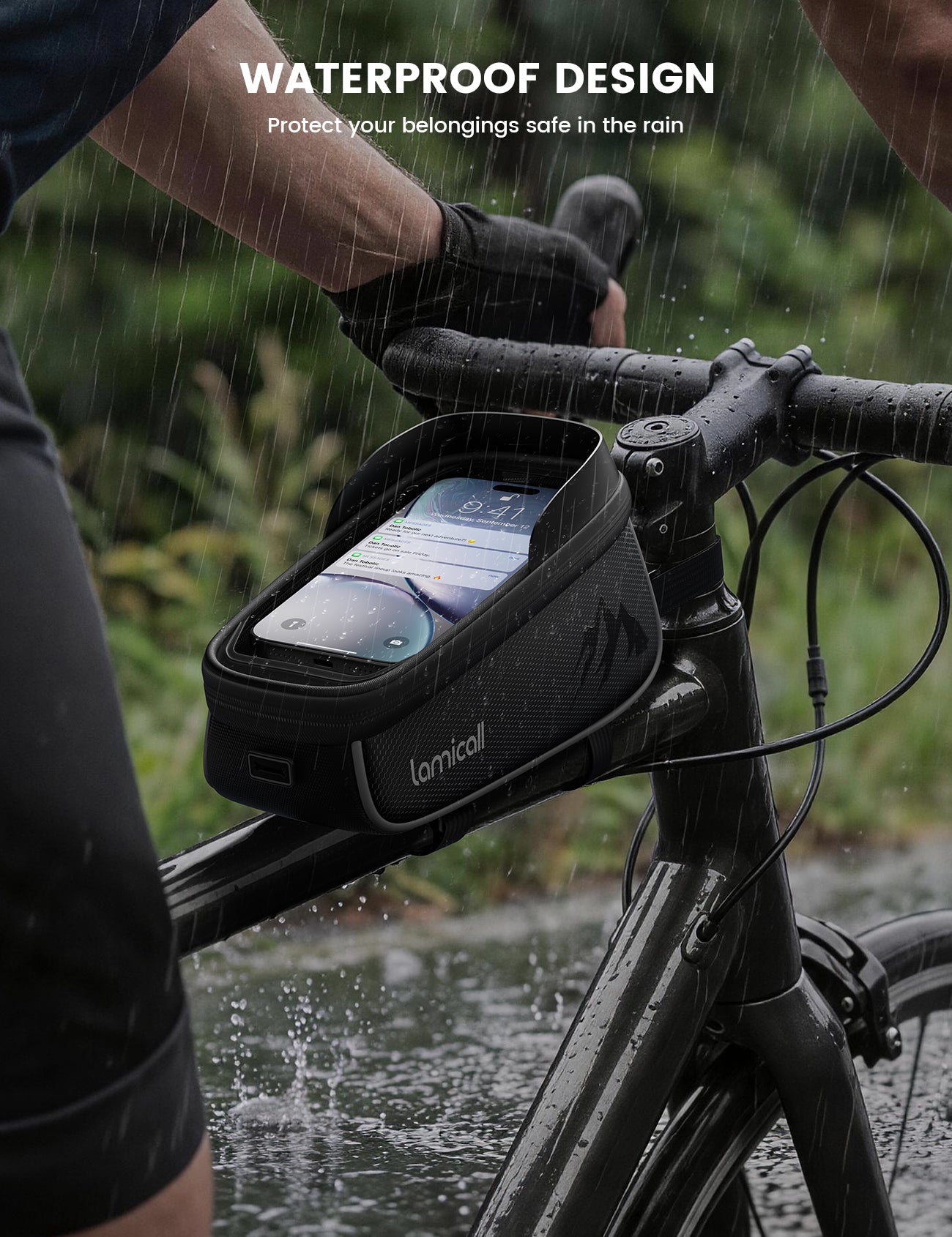 Lamicall Bike Frame Bag Waterproof Bike Phone Bag 1.6L