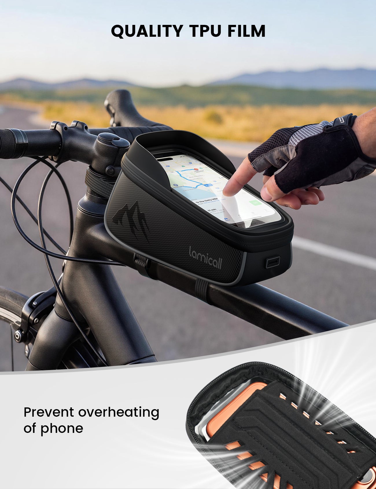 Lamicall Bike Frame Bag Waterproof Bike Phone Bag 1.6L