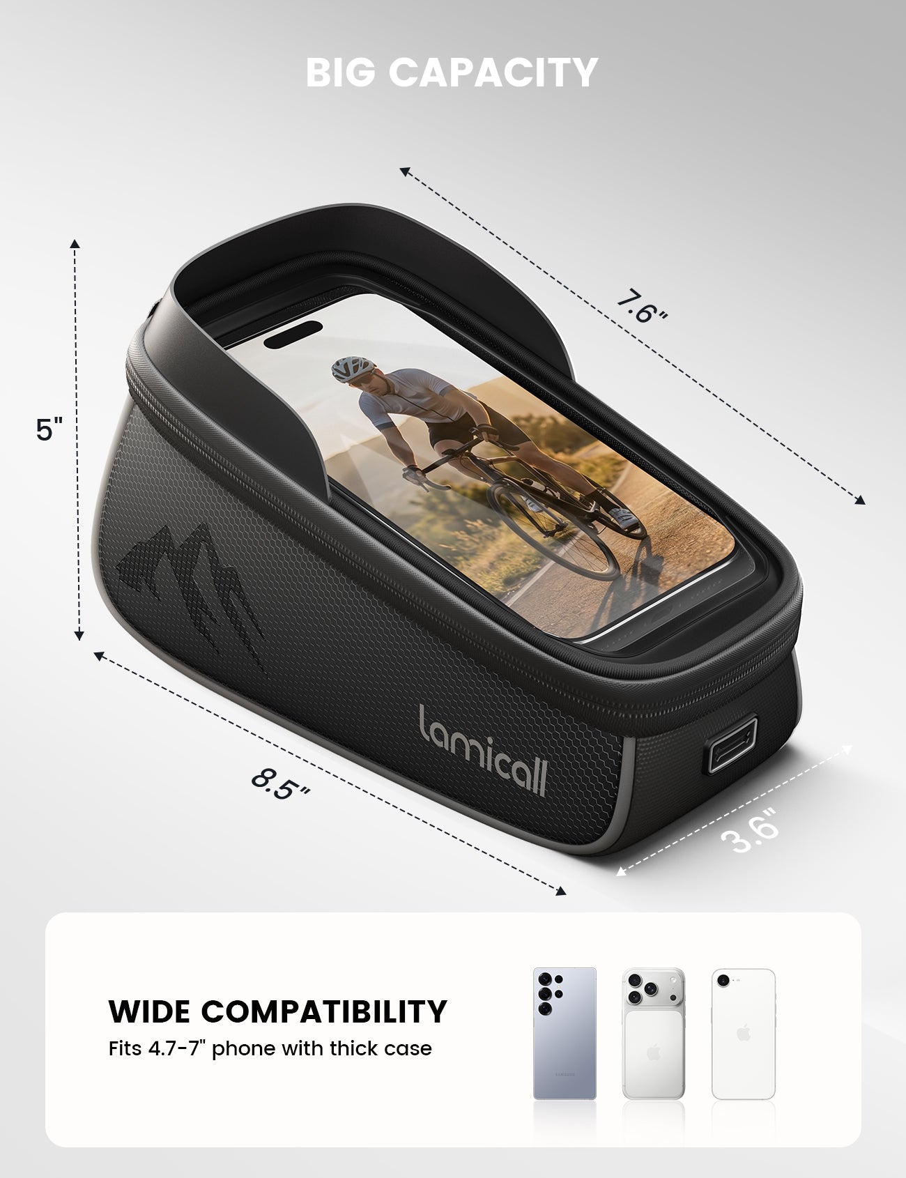 Lamicall Bike Frame Bag Waterproof Bike Phone Bag 1.6L