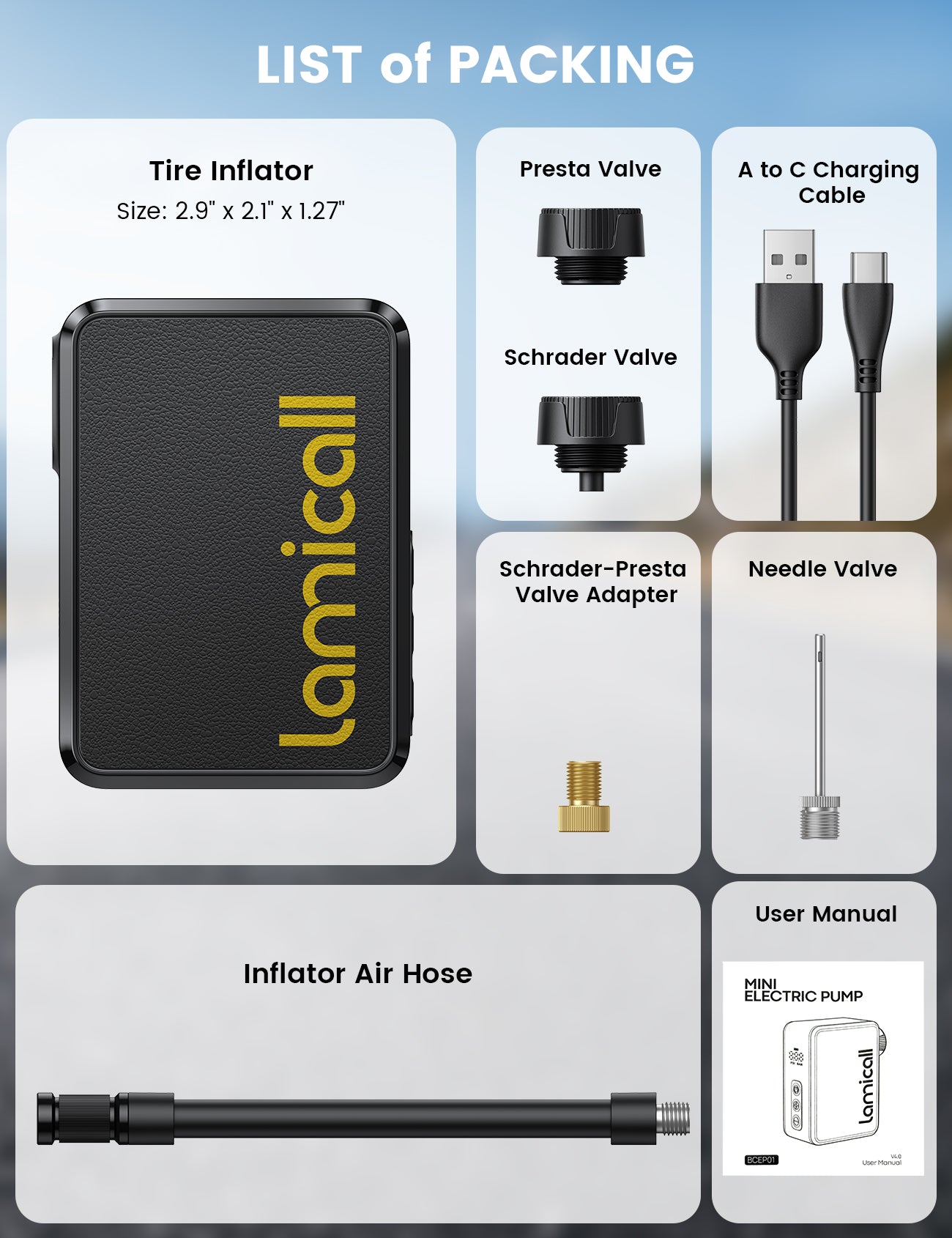 Lamicall Mini Electric Bike Pump, 120 PSI, 5 oz Portable