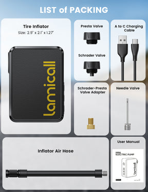 Lamicall Mini Electric Bike Pump, 120 PSI, 5 oz Portable