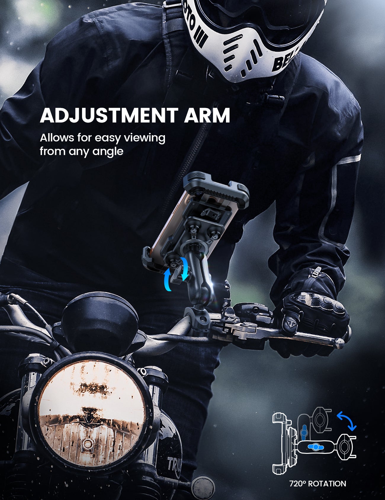 Lamicall Motorcycle Phone Mount - Metal Adjustment Arm & Dual Vibration Dampener & Anti Shake Motorcycle Cell Phone Holder for 4.7-6.7" Phones Lamicall Motorcycle Phone Mount - Metal Adjustment Arm & Dual Vibration Dampener & Anti Shake Motorcycle Cell Phone Holder for 4.7-6.7" Phones