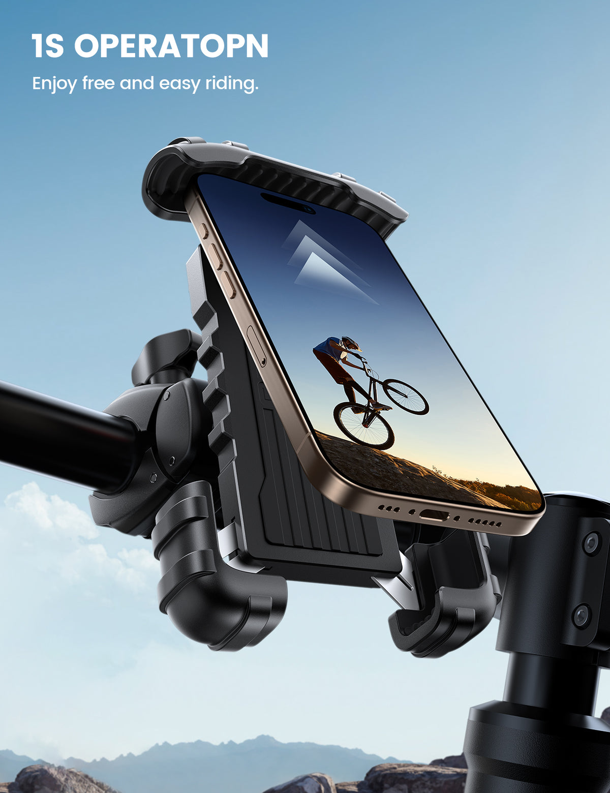 Bike Phone Holder, Handlebar Clam for Motorcycle, E-bike, Scooter, One Hand Operation Bicycle Mount for iPhone Air 17-16-15-14-13 Pro Max Plus, S20-21-22-23-24-25, Google phone Android device 4.7"- 6.75" Cell Phones