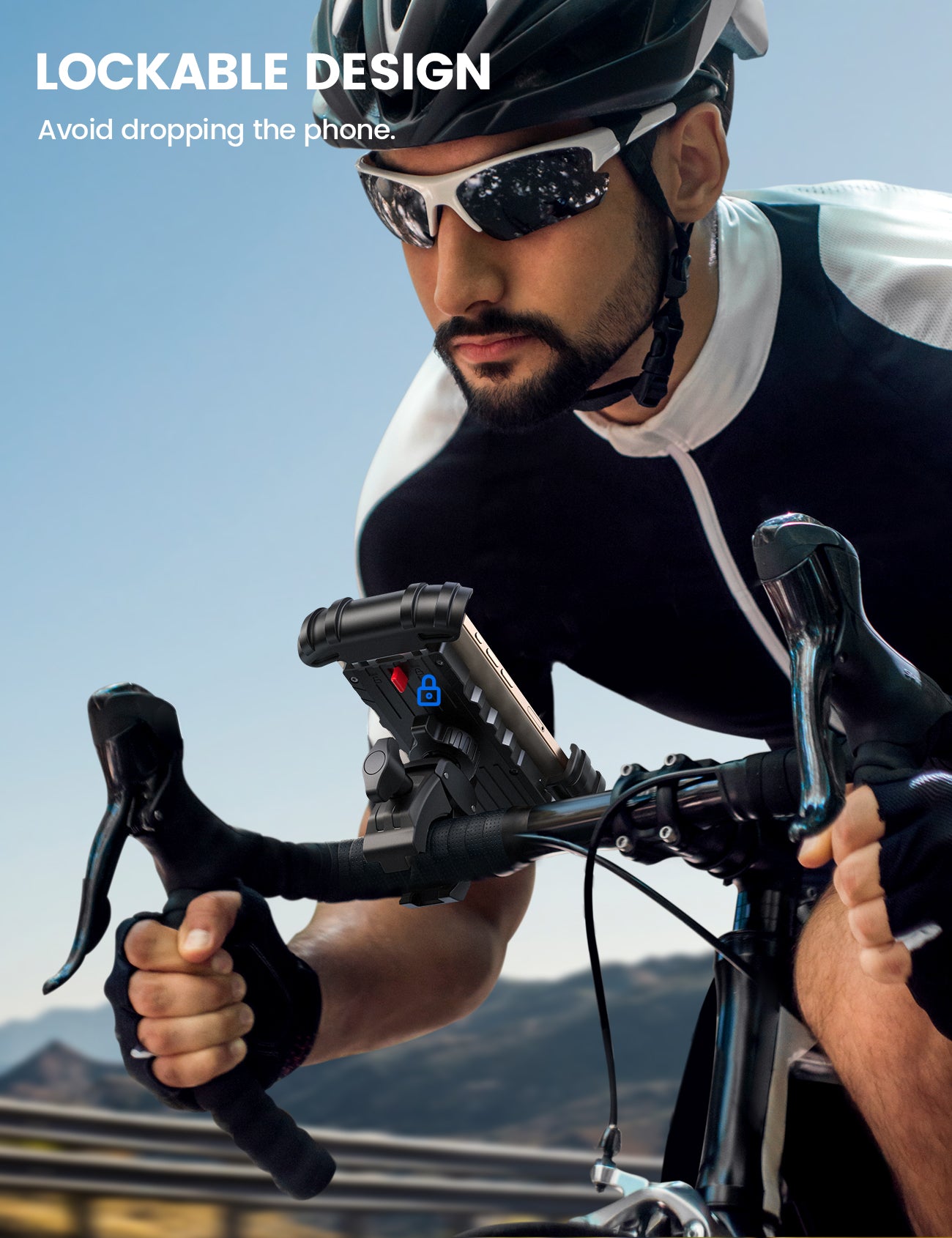 Bike Phone Holder, Handlebar Clam for Motorcycle, E-bike, Scooter, One Hand Operation Bicycle Mount for iPhone Air 17-16-15-14-13 Pro Max Plus, S20-21-22-23-24-25, Google phone Android device 4.7"- 6.75" Cell Phones