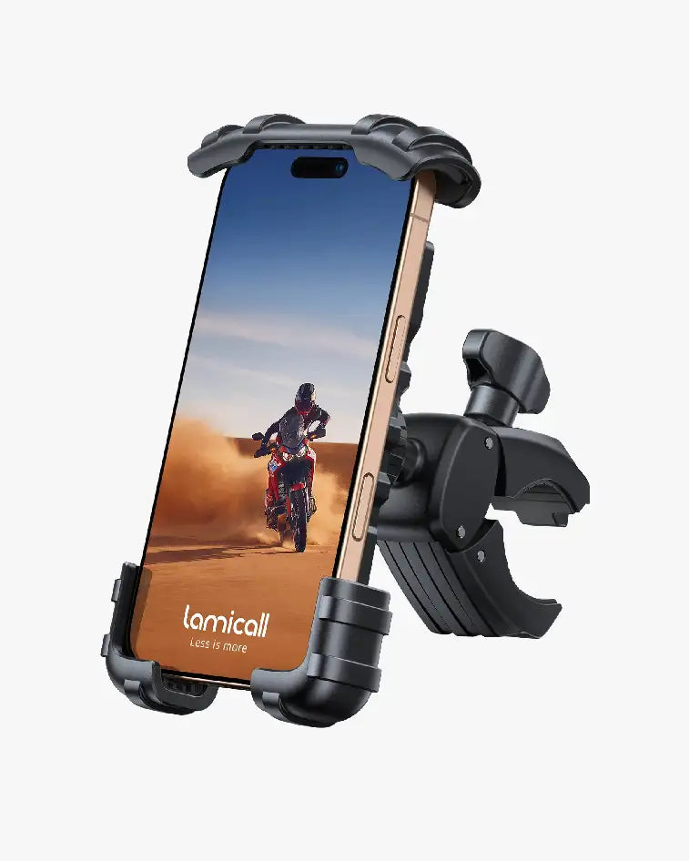 Bike Phone Holder, Handlebar Clam for Motorcycle, E-bike, Scooter, One Hand Operation Bicycle Mount for iPhone Air 17-16-15-14-13 Pro Max Plus, S20-21-22-23-24-25, Google phone Android device 4.7"- 6.75" Cell Phones
