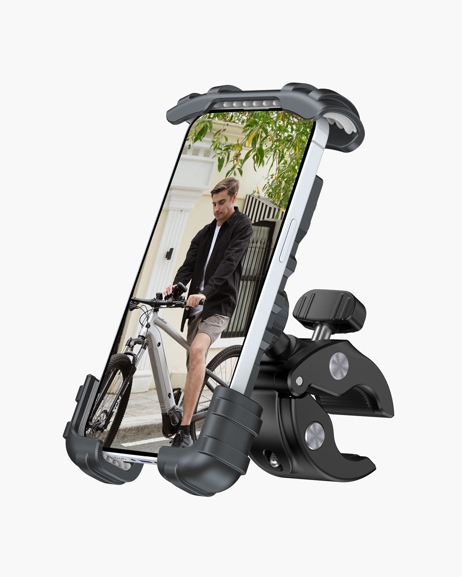 Bike Phone Holder, Handlebar Clam for Motorcycle, E-bike, Scooter, One Hand Operation Bicycle Mount for iPhone 15, 14 Pro Max, X, XS, Galaxy S24 Ultra and 4.7"- 6.8" Cell Phones