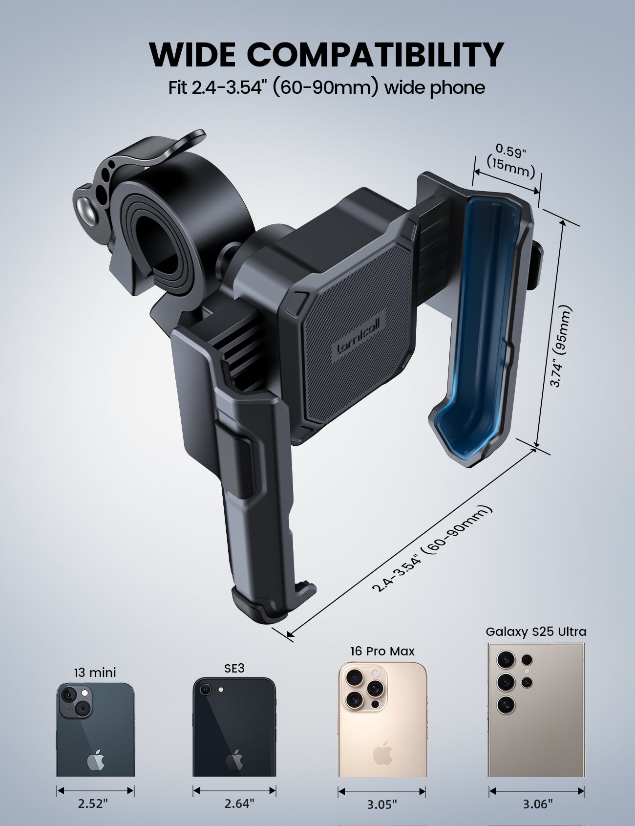 Lamicall Motorcycle Bike Phone Mount [No Block Camera] [1s Lock] Bike Holder Clamp Scooter Handlebar Clip, for iPhone 17 16 15 14 Pro Max, Galaxy S26 S25 S24 Ultra, 4.7-7.2" Phones