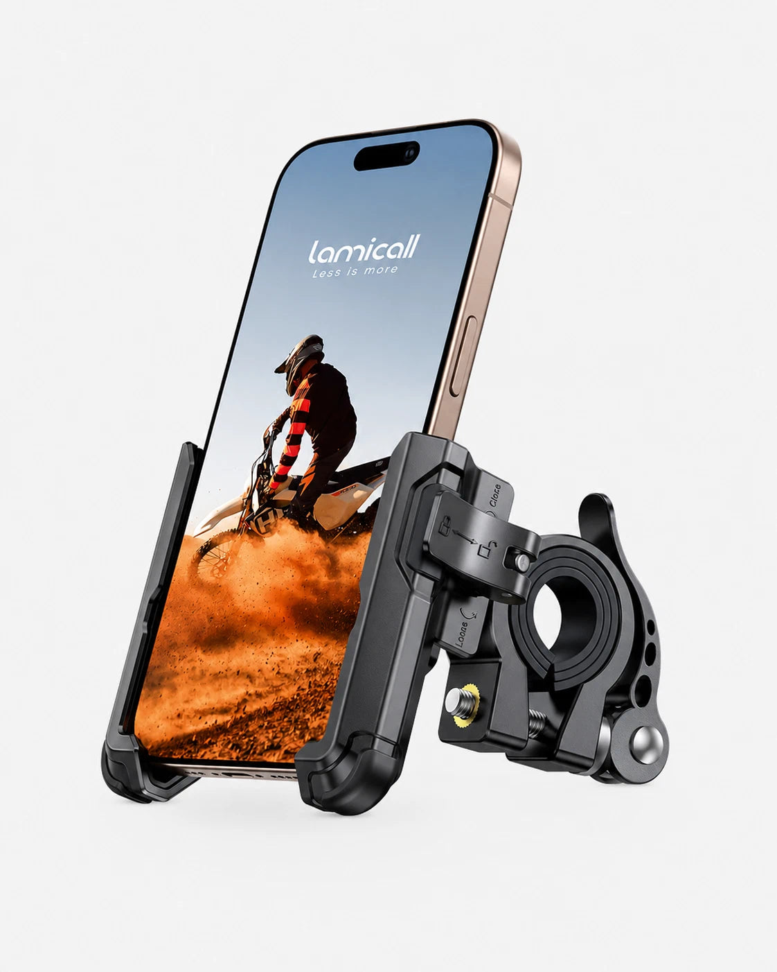 Lamicall Motorcycle Bike Phone Mount [No Block Camera] [1s Lock] Bike Holder Clamp Scooter Handlebar Clip, for iPhone 17 16 15 14 Pro Max, Galaxy S26 S25 S24 Ultra, 4.7-7.2" Phones