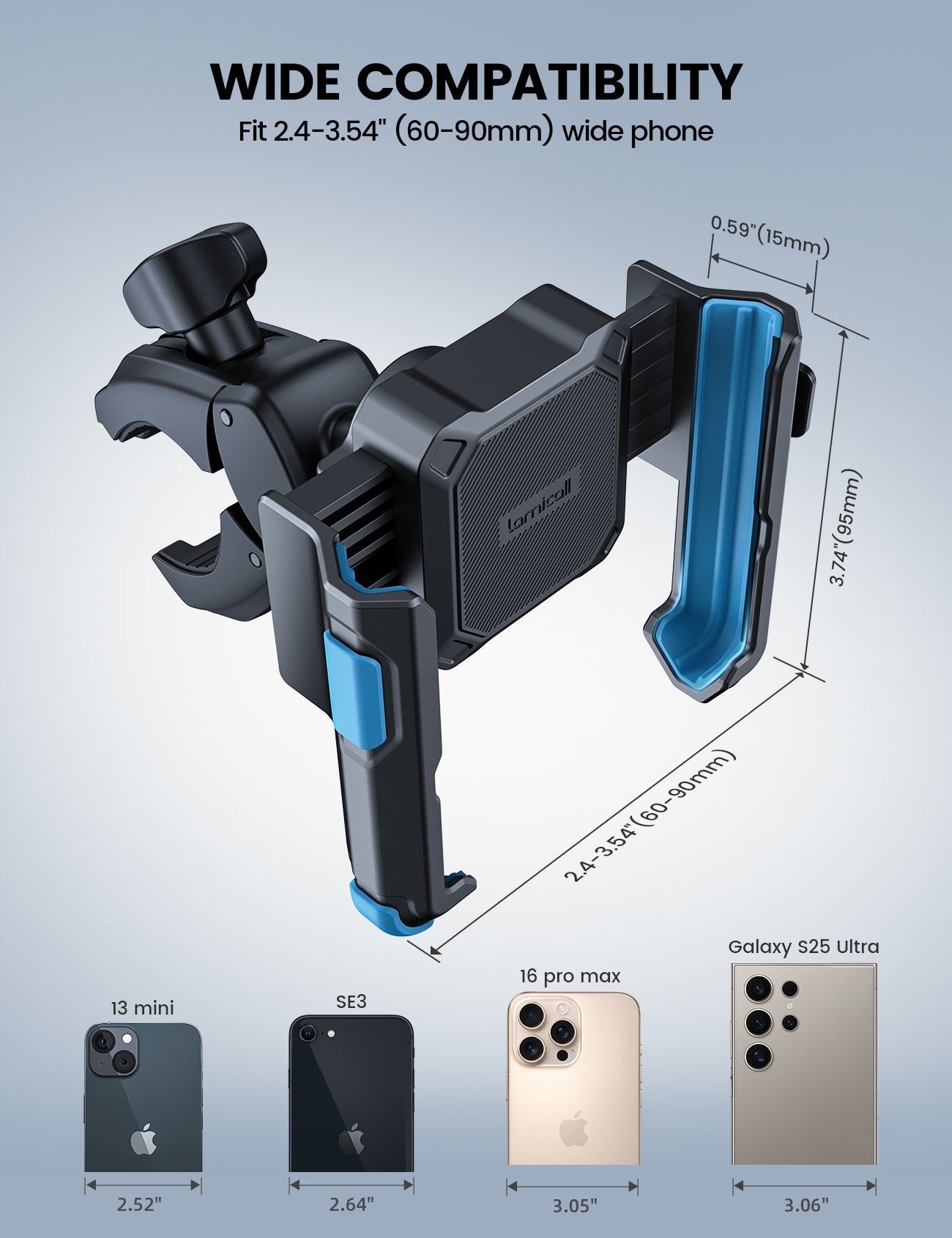 Lamicall Bike Phone Mount [1s Quick Release] Scooter Handlebar Clip, for iPhone 17 16 15 14 Pro Max, Galaxy S26 S25 S24 Ultra, 4.7-7.2" Phones