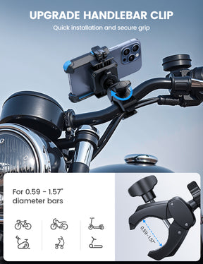 Lamicall Bike Phone Mount [1s Quick Release] Scooter Handlebar Clip, for iPhone 17 16 15 14 Pro Max, Galaxy S26 S25 S24 Ultra, 4.7-7.2" Phones