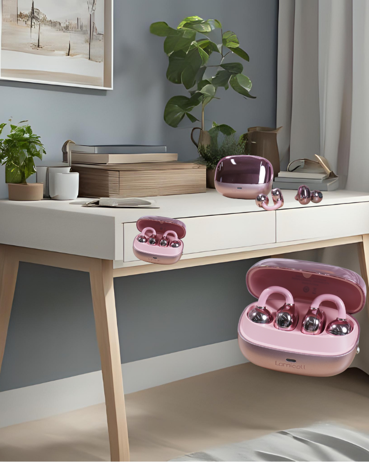 Lamicall Earbuds Open Ear Wireless Bluetooth 5.4 Headphones with Mic,Wireless Headsets For Smartphones,Noise Cancelling,Sports Ear Buds,Comfortable for Small Ears & Glasses Wearers,Workouts