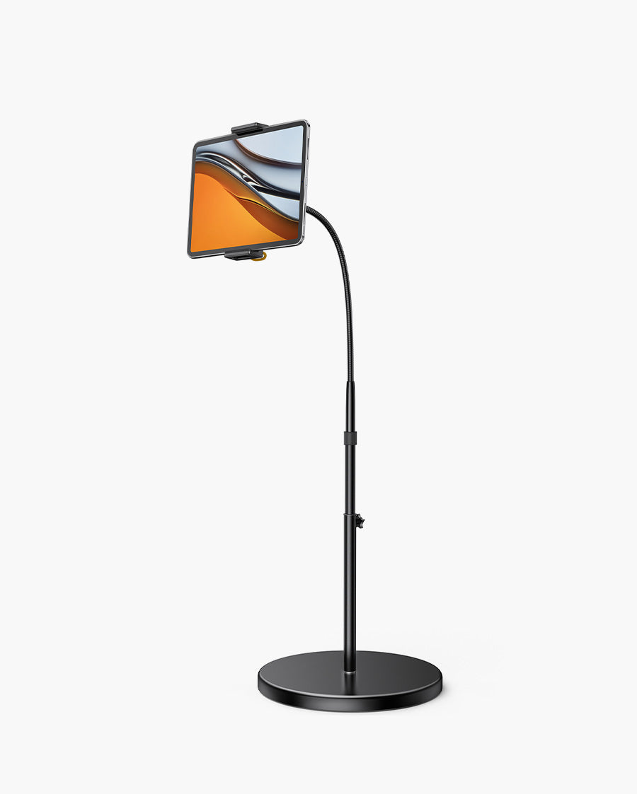 Tablet Floor Stand Gooseneck Swivel Tablet Holder Mount Adjustable Height & Stable Base