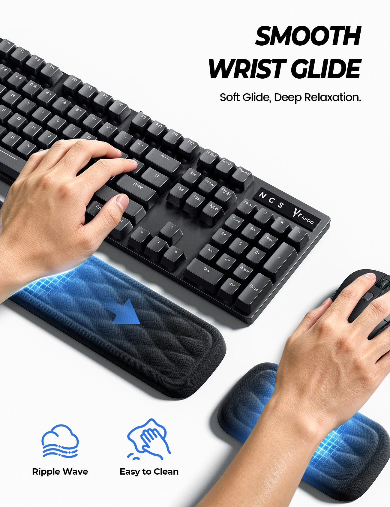 Lamicall Keyboard & Mouse Wrist Rest Set with Soft Memory Foam & Silky Fabric