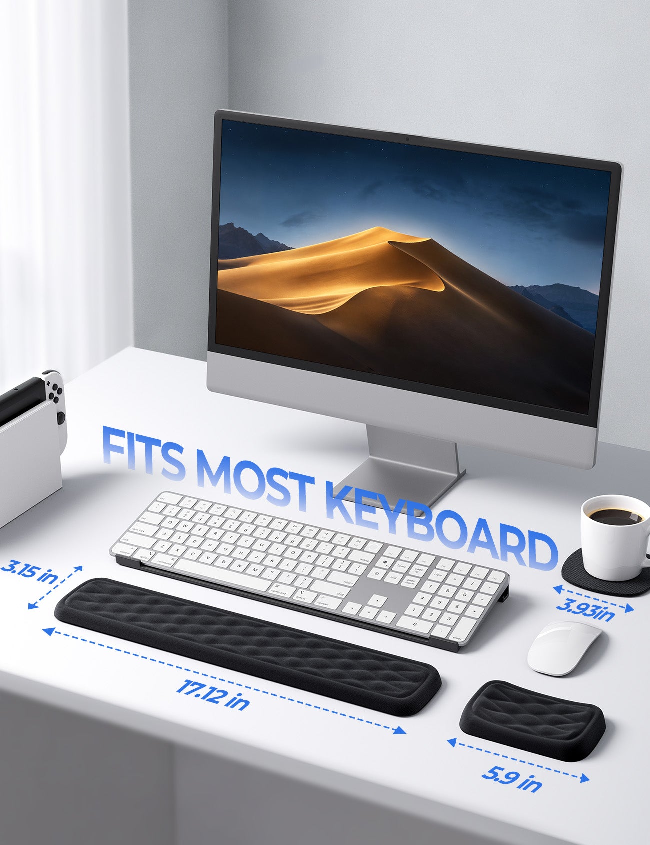 Lamicall Keyboard & Mouse Wrist Rest Set with Soft Memory Foam & Silky Fabric