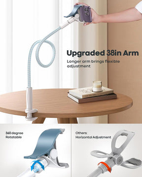 Gooseneck Phone Holder Bed - [Newest Nylon Braided] Flexible Arm, Overall Length 38inch, 360 Adjustable Clamp Clip 的副本