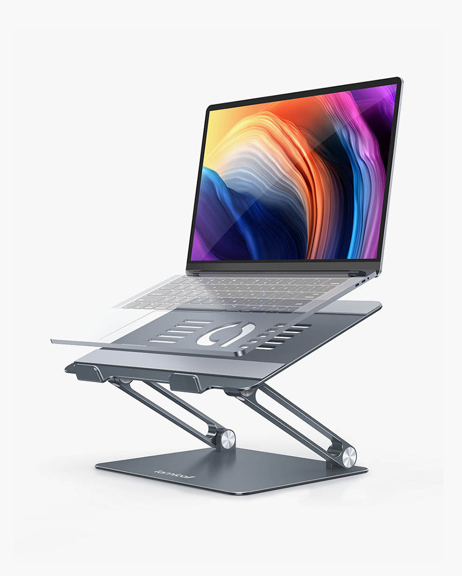 Swivel Laptop Stand for Desk, Adjustable Height Aluminum Computer Stand  with 360 Rotating Base, Foldable Ergonomic Riser, Portable Laptop Holder