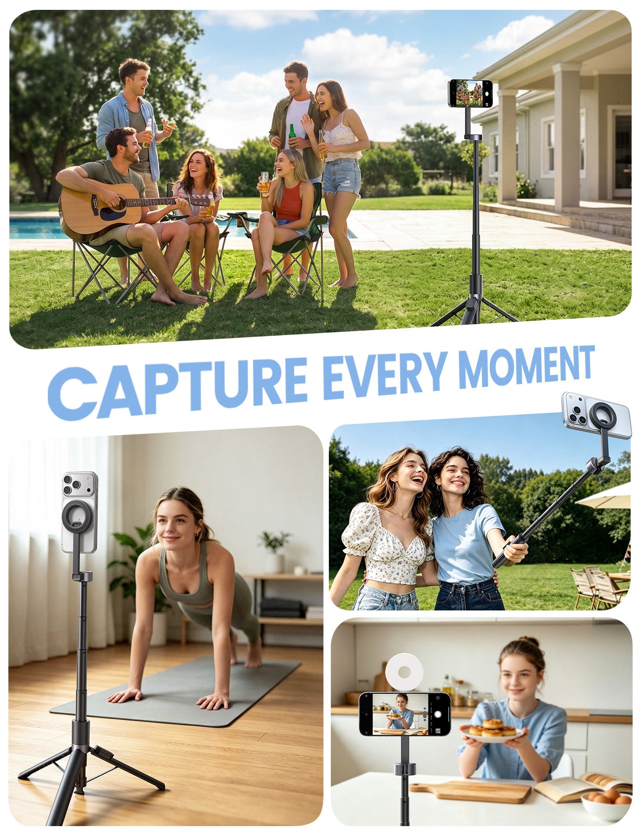 Lamicall 71" Magnetic Tripod for iPhone Auto-Open with Rechargeable Remote