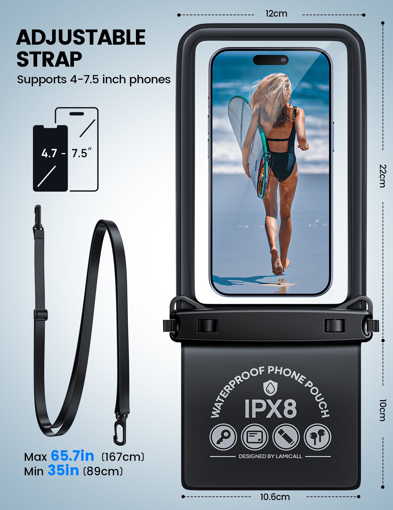 Lamicall Double Pocket Waterproof Phone Pouch IPX8 Dry Bag
