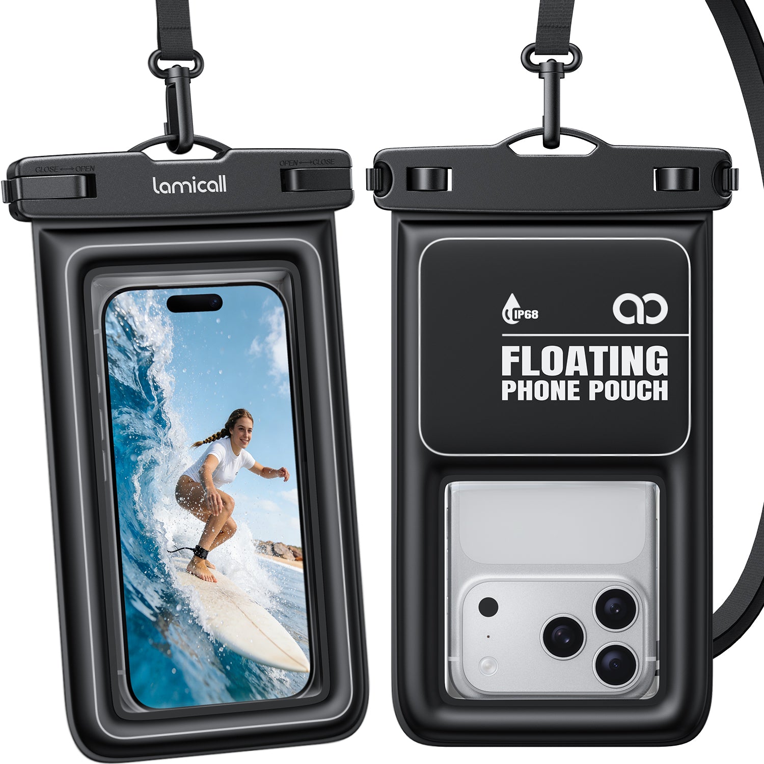 Lamicall IP68 Floating Waterproof Phone Pouch with Lanyard 4-8.5 inches