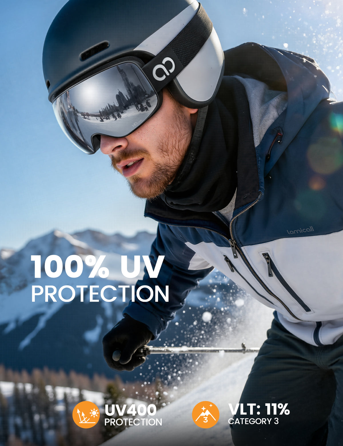 Lamicall Ski Goggles with 3X Anti-Fog & UV400 Protection