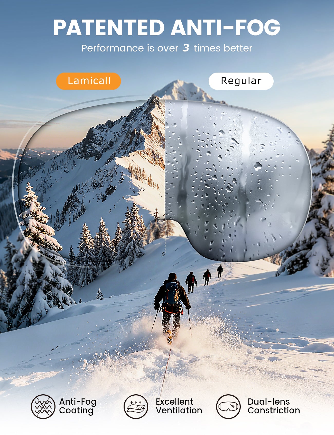 Lamicall Ski Goggles with 3X Anti-Fog & UV400 Protection