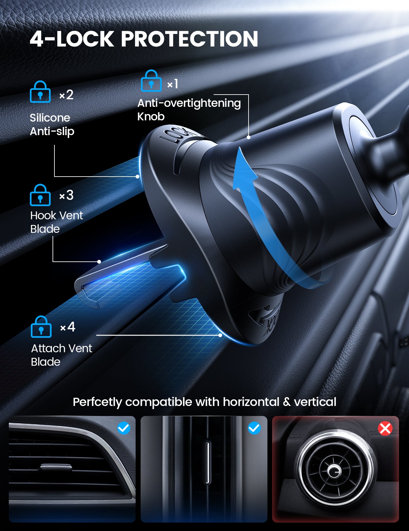 Lamicall 3-in-1 Pro Version Suction Cup 360° Rotation Car Phone Holders