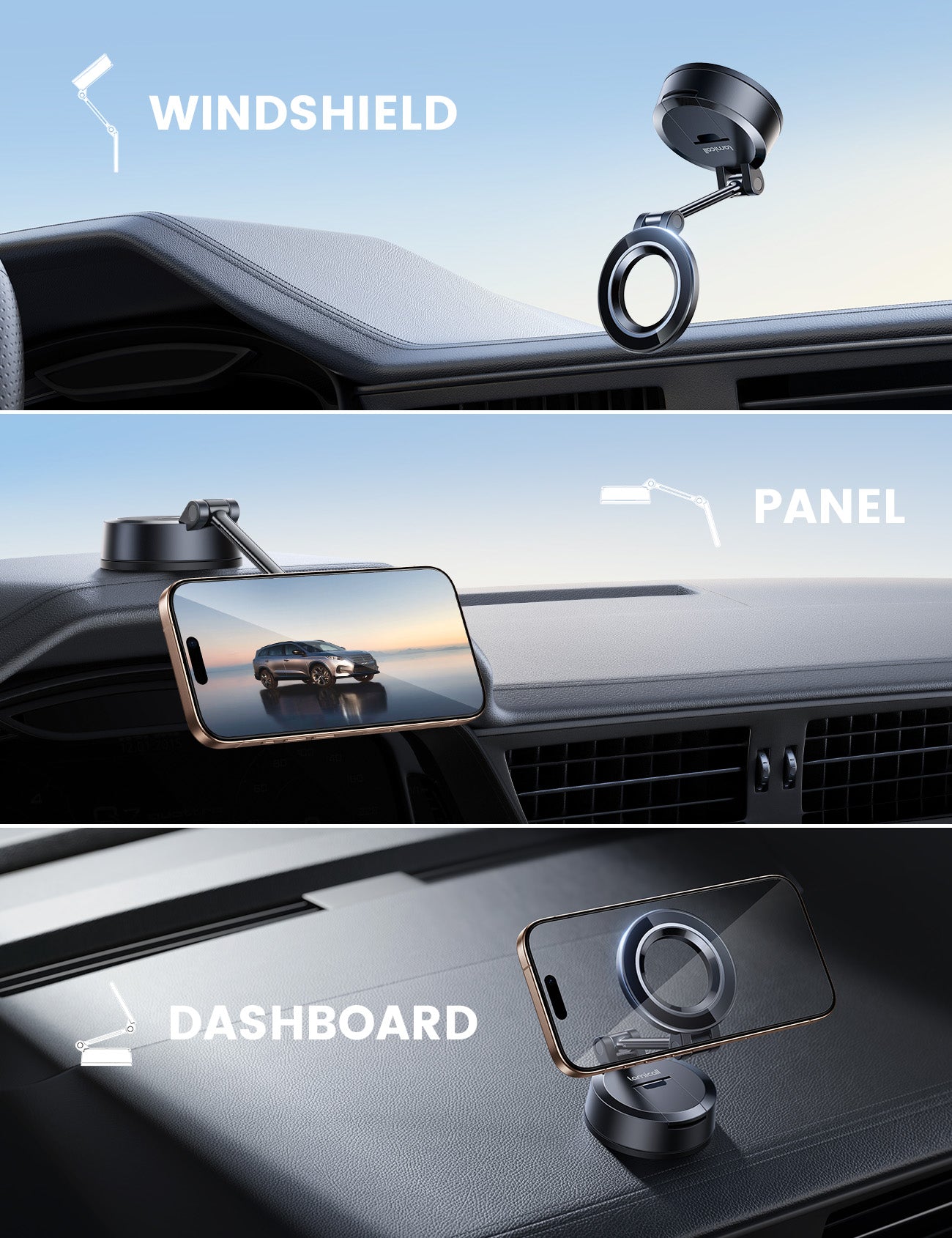 Lamicall for Magsafe Car Mount 360° Adjustable 70LBS Suction Dashboard Windshield