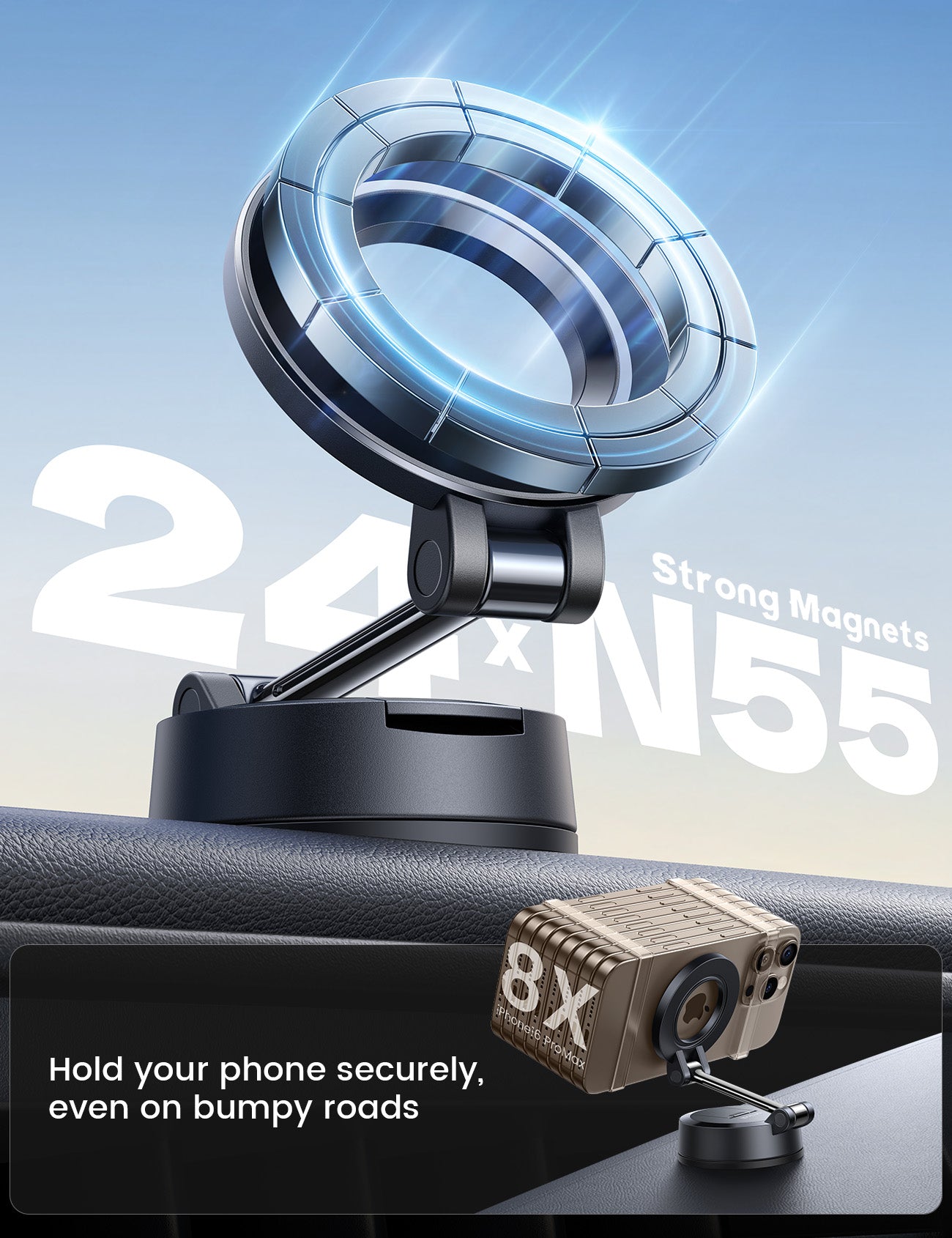 Lamicall for Magsafe Car Mount 360° Adjustable 70LBS Suction Dashboard Windshield