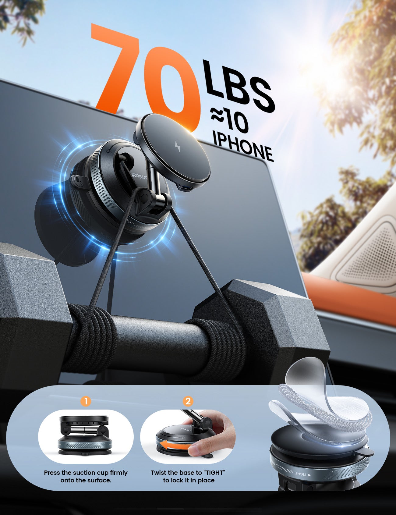 Lamicall 15W for MagSafe Car Mount Charger - 70 LBS Strongest Suction