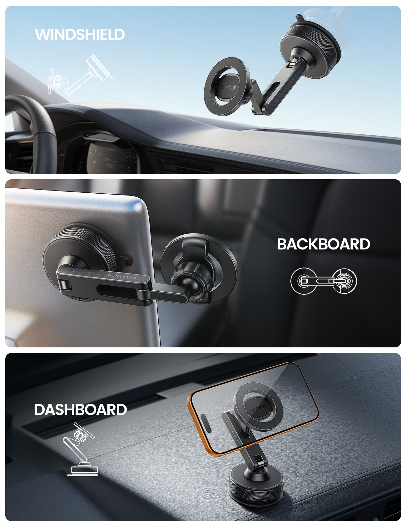 Lamicall Magnetic Car Phone Holder Ultra Nano Gel 70LBS Vacuum Suction