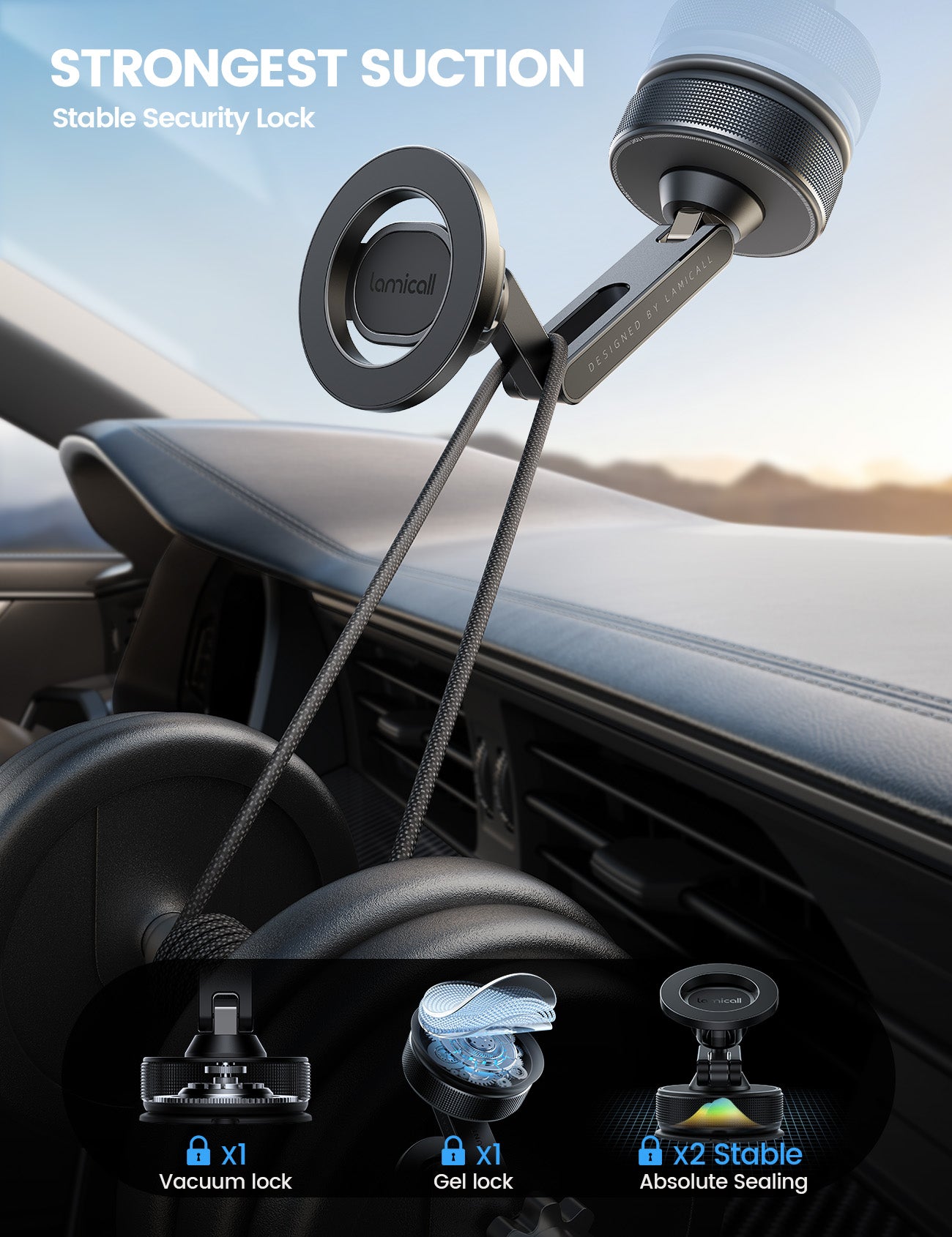 Lamicall Magnetic Car Phone Holder Ultra Nano Gel 70LBS Vacuum Suction