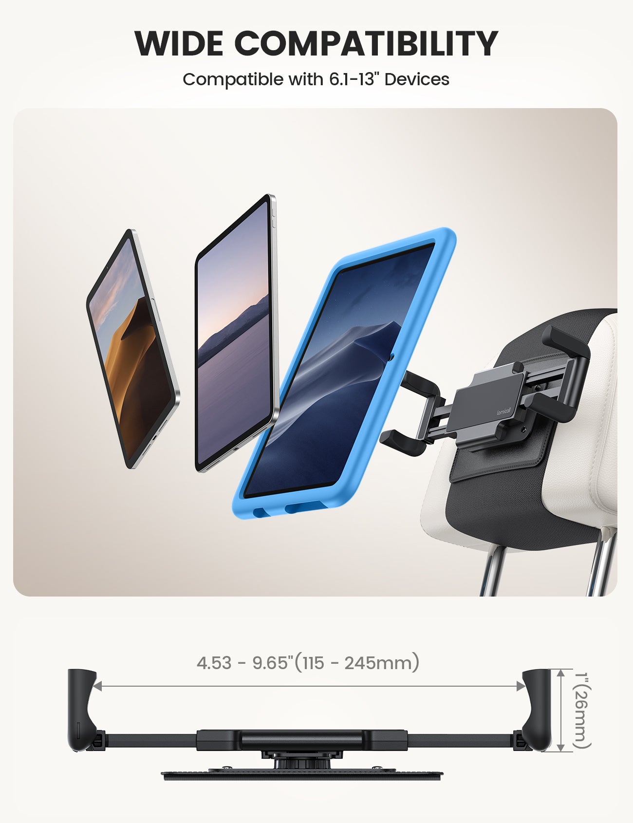 Lamicall Car Tablet Mount for Backseat Thick Case Friendly